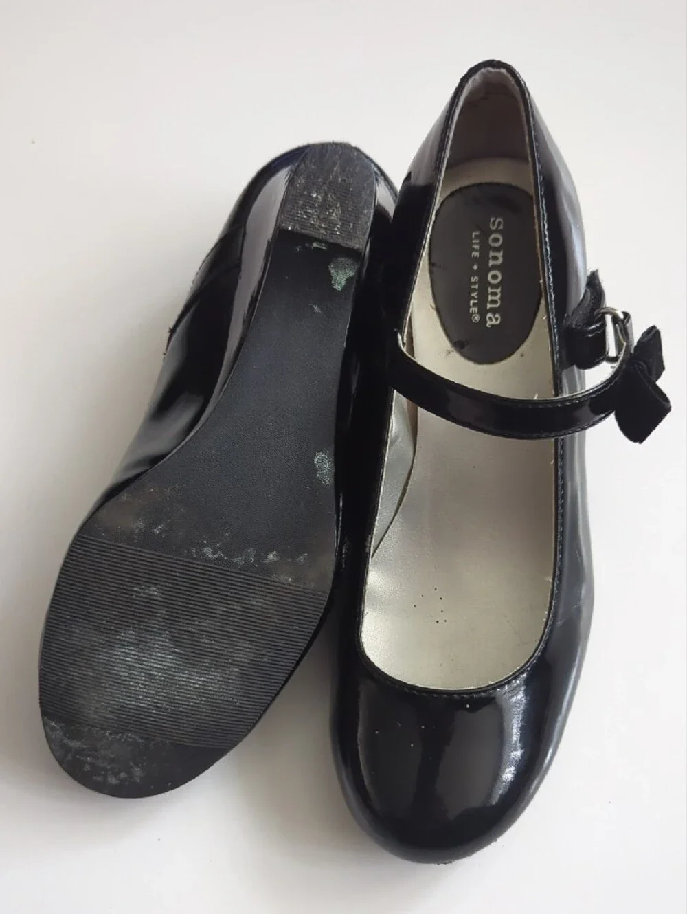 Sonoma Girls Black Patent Mary Jane Flats with Bow Strap